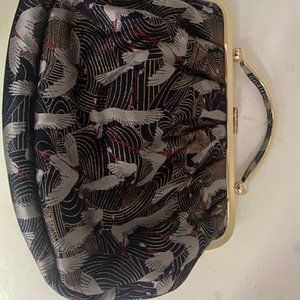 Gold Top Handle Purse w/ Crane Design